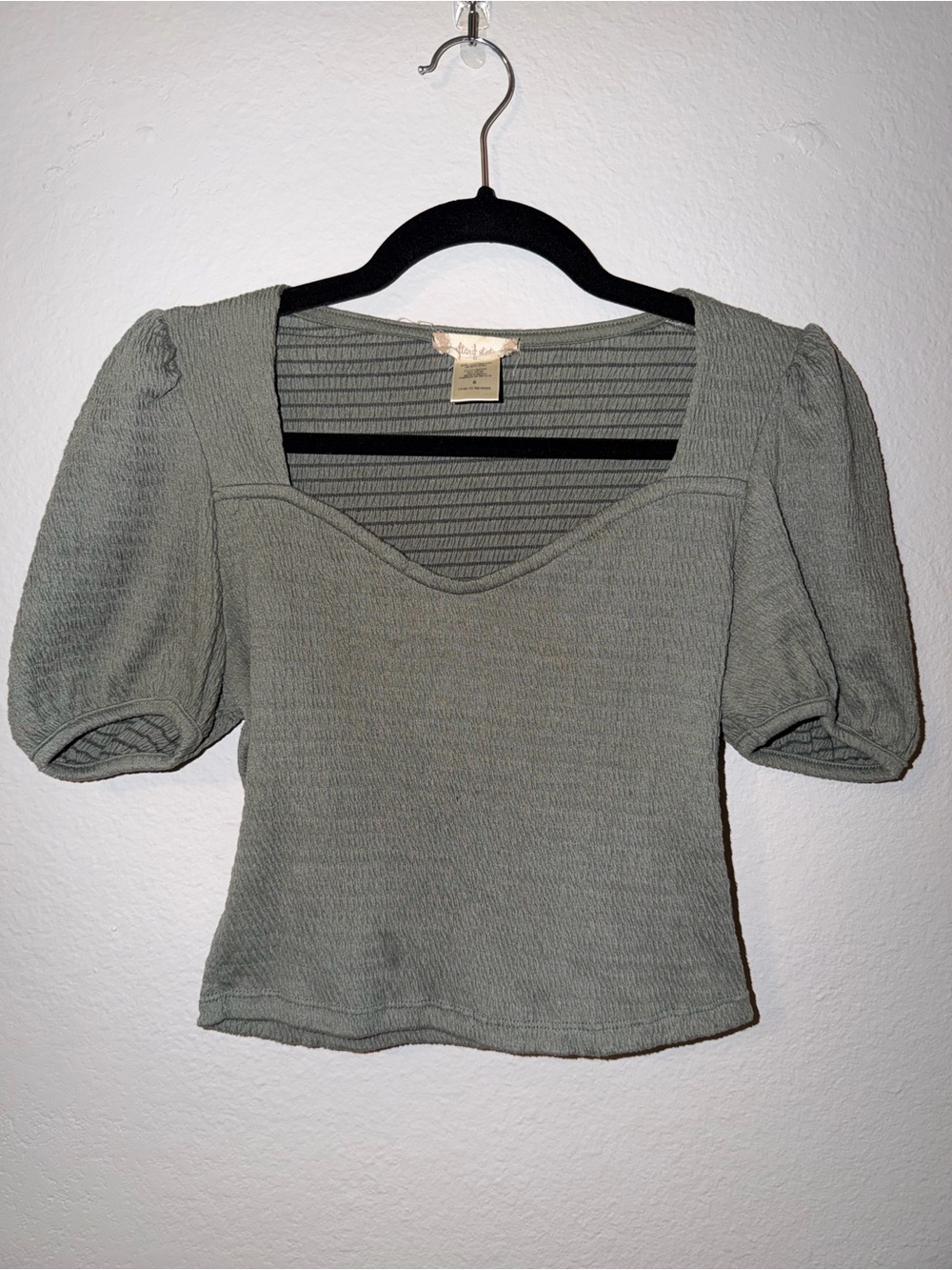 Altar'd State Sage Green Sweetheart Neck Puff Sleeve Top